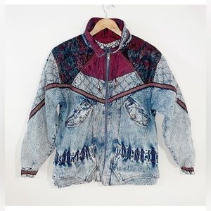 VINTAGE Current Seen Denim Embroidered Jacket Gathered Waist Size Medium